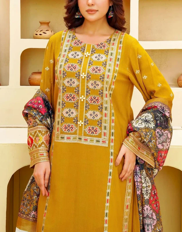 Aneela Gilded Dhanak Dress – Heavy Embroidery + Wool Shawl, Winter 3-Pc