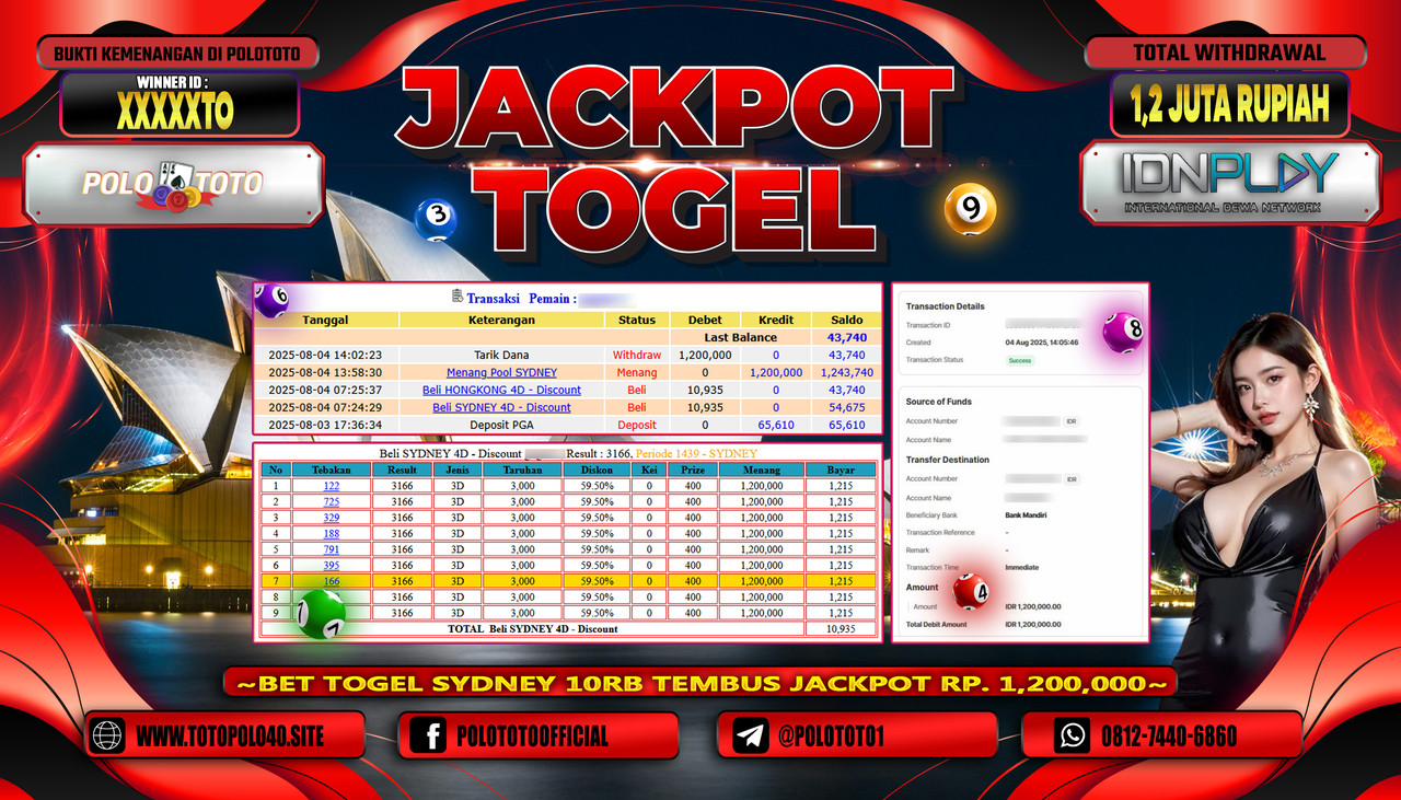 POLOTOTO JACKPOT TOGEL POOL SYDNEY Rp.1.200.000,-LUNAS