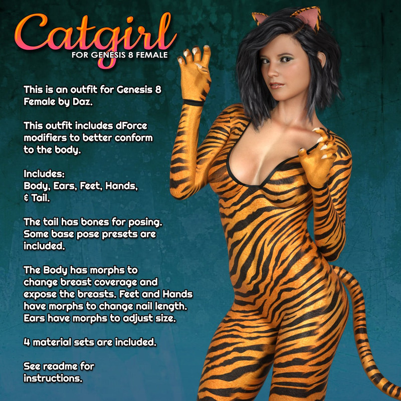 Exnem dForce Catgirl Outfit for Genesis 8 Female