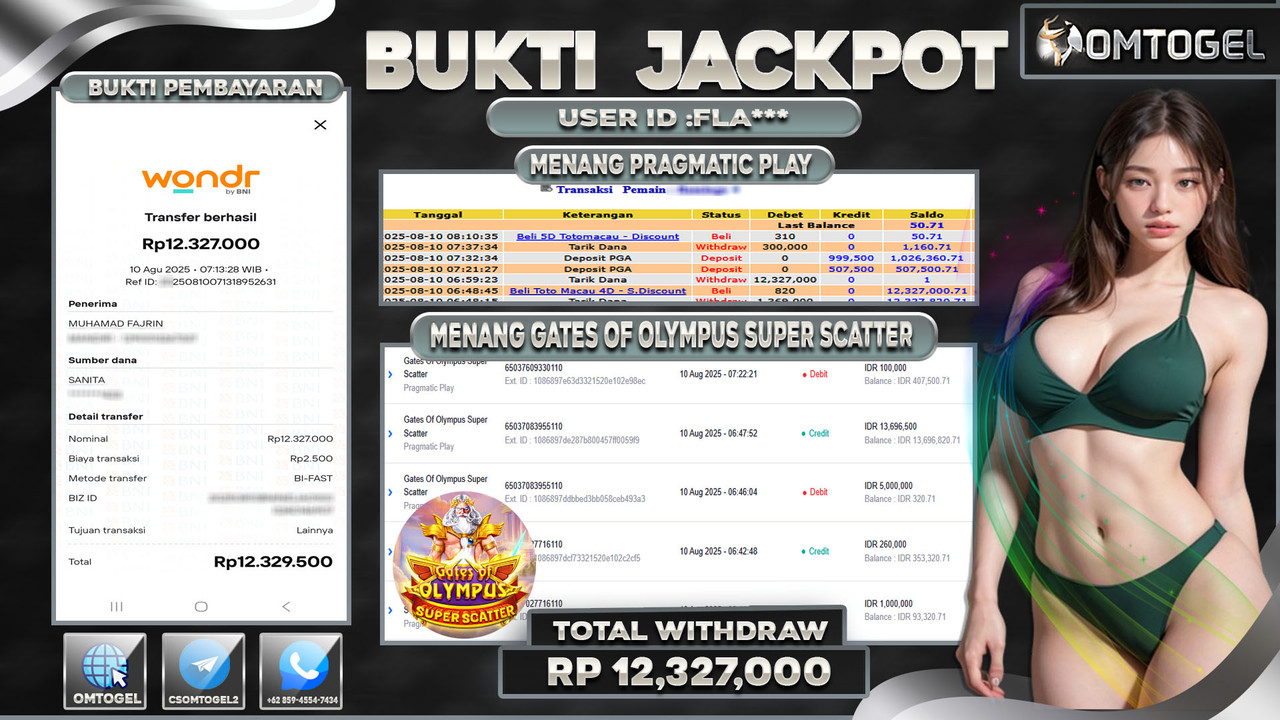 OMTOGEL JACKPOT PRAGMATIC PLAY GATES OF OLYMPUS SUPER SCATTER 12 JUTA DI BAYAR LUNAS ,-