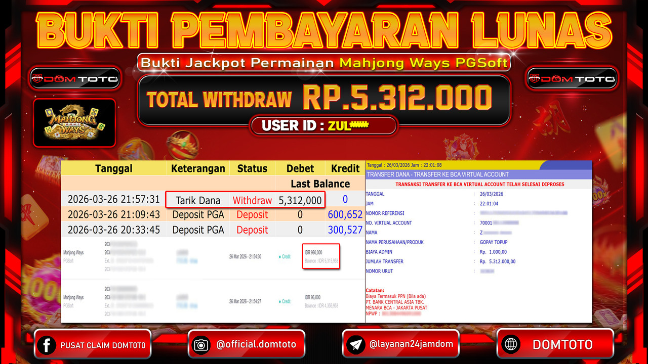 JACKPOT SLOT Mahjong Ways PGSoft 26 MARET 2026