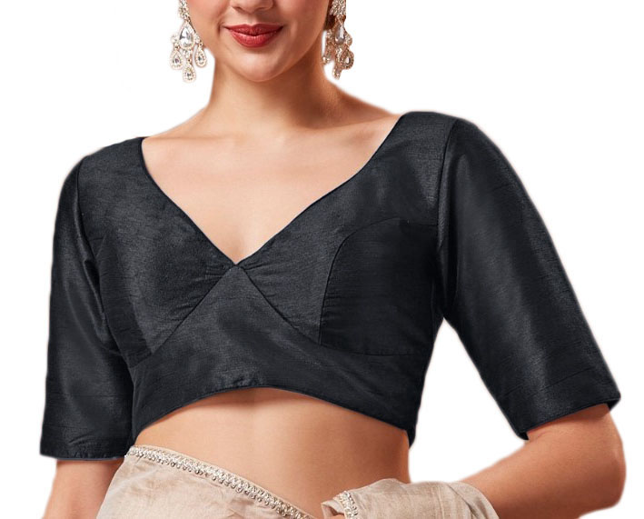 Way2Like Blouse V-Neck Readymade Dupion Stitched Bollywood Saree Choli Crop Top