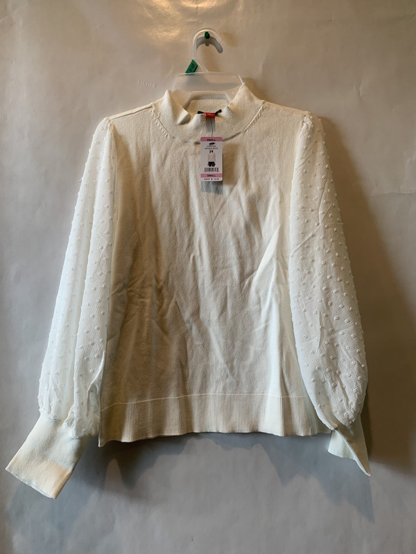 VINCE CAMUTO ANTIQUE WHITE BLOUSE SMALL WOMEN'S CLIP DOT SLEEVE PULLOVER SWEATER