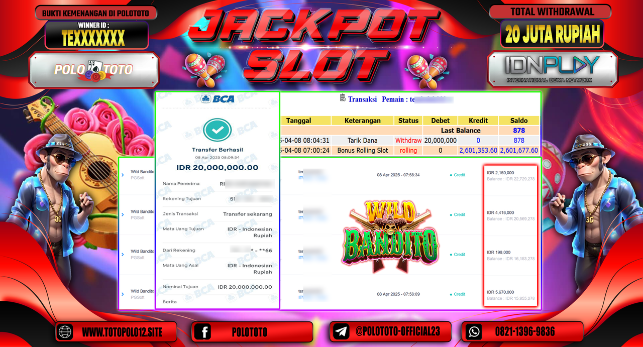 POLOTOTO JACKPOT SLOT WILD BANDITO Rp.20.000.000,-