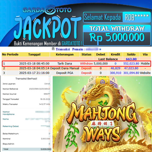 JACKPOT SLOT MAIN DI SLOT MAHJONG WAYS WD Rp 5.000.000,- DIBAYAR LUNAS GARDATOTO MANTAP !