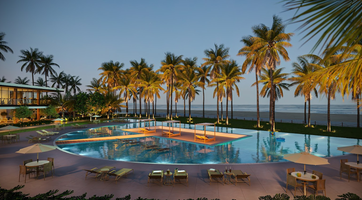 Cobertura e áreas de piscina beira-mar no Orla