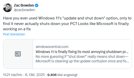 Zack Bowden on Windows update and shutdown