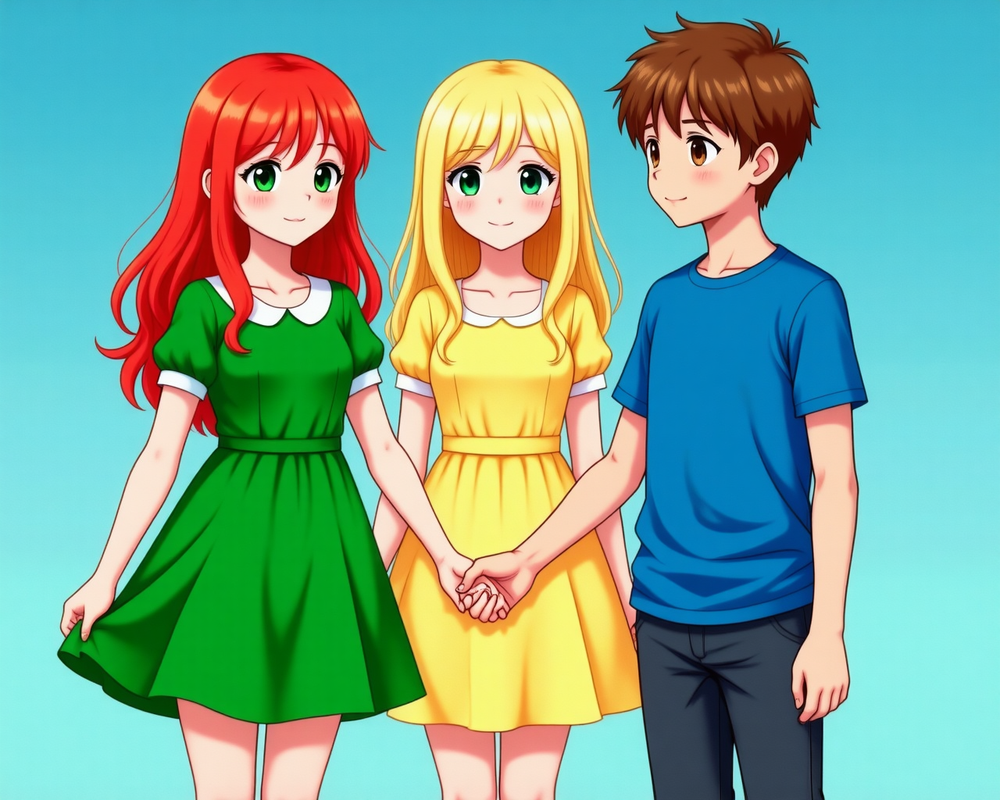 identity_structure_test_1_021_1girl_green_dress_red_hair_1boy_blue_shirt_brown_00001_