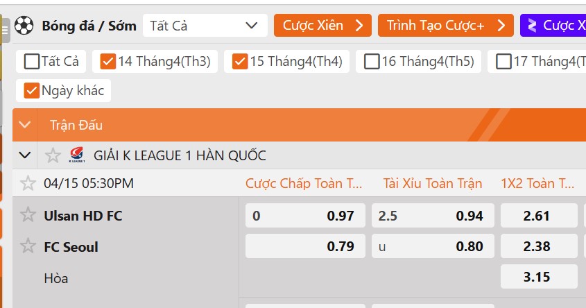 Tỷ lệ kèo Ulsan HD FC vs FC Seoul