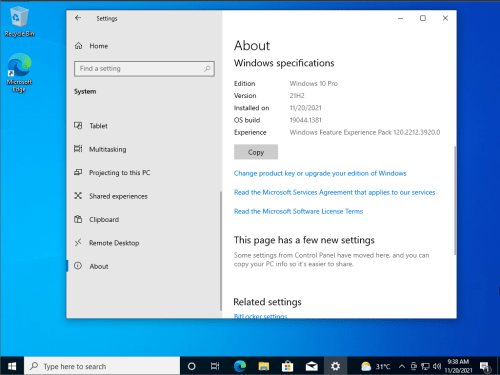 Windows 10 Pro Insider Preview 21H2 Build 19044.1381 (x64) En-US Pre-Activated November 2021