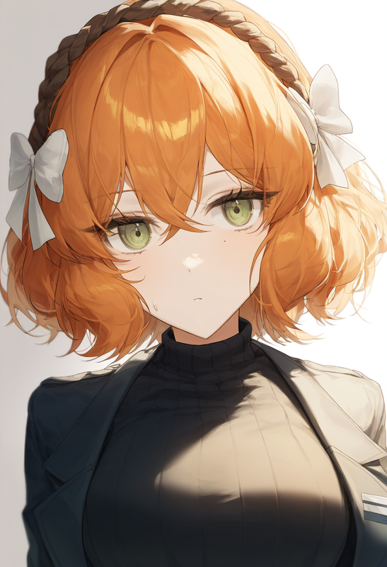 depth of field, 1girl, ishmael (limbus company), short hair, orange hair, {{gree s-448329366