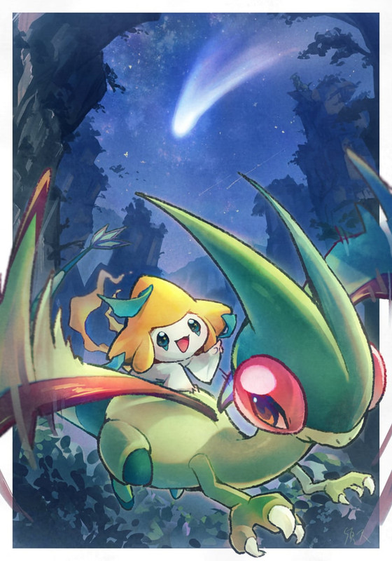 jirachi-and-flygon-pokemon-drawn-by-suam