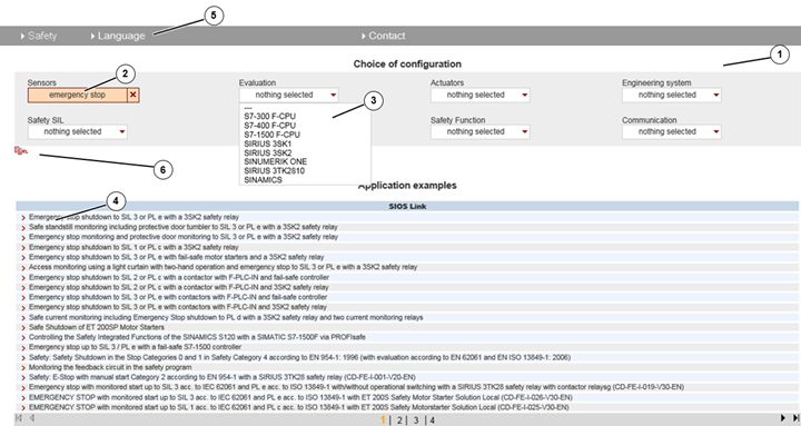 Selection aid for safety application examples Selection aid for safety application examples