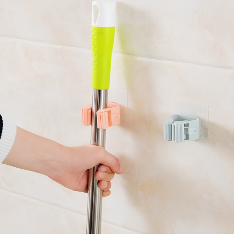 Wall-Mounted Single Broom and Mop Holder Clip