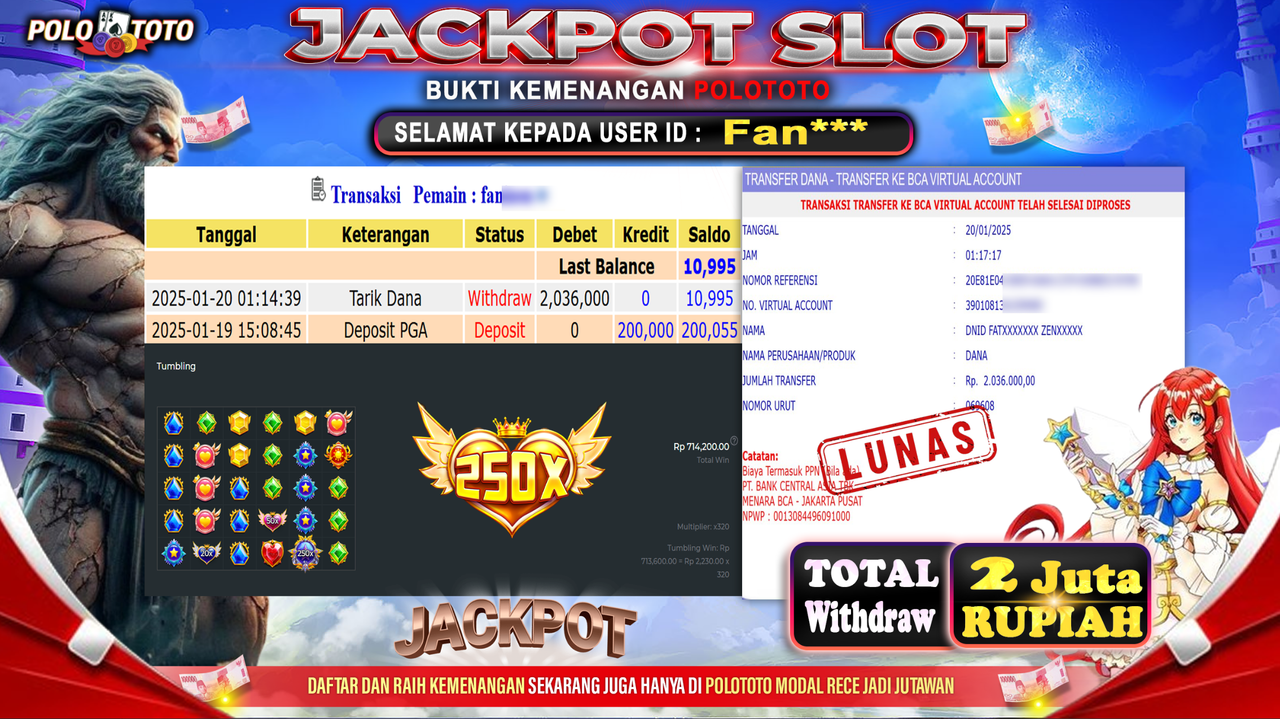 POLOTOTO JACKPOT SLOT STARLIGHT PRINCESS 1000 Rp.2,036.000,-
