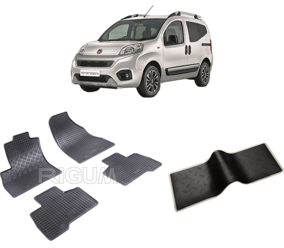 Set covorase auto FIAT FIORINO III din 06.2008-PREZENT, cu covoras tunel median, CAROSERIE VAN 5 LOCURI, Presuri cauciuc 100%, compatibil cu autoturismul FIAT FIORINO III, Rigum