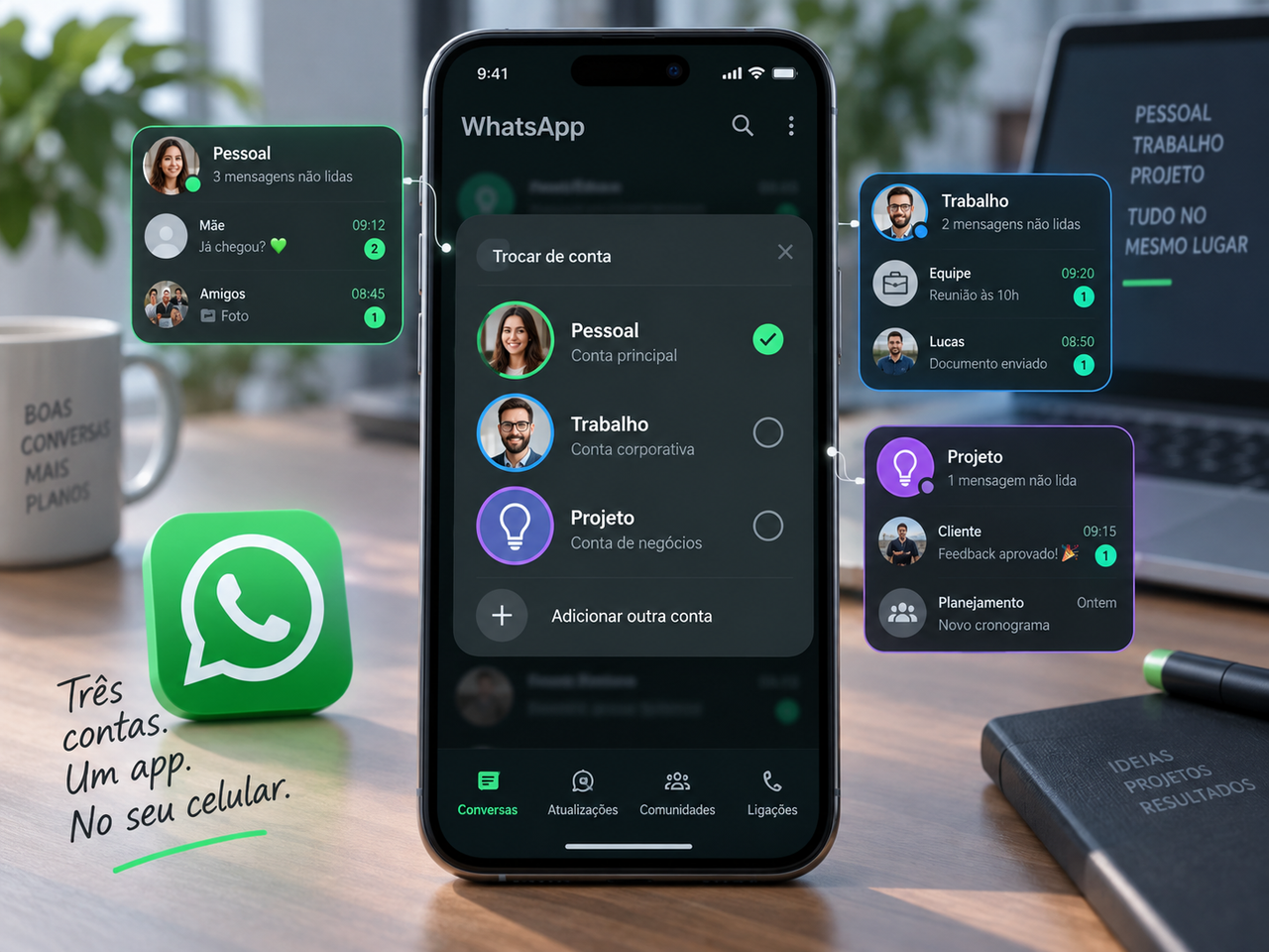 WhatsApp prepara suporte para três contas no mesmo celular e pode acabar com uma velha gambiarra