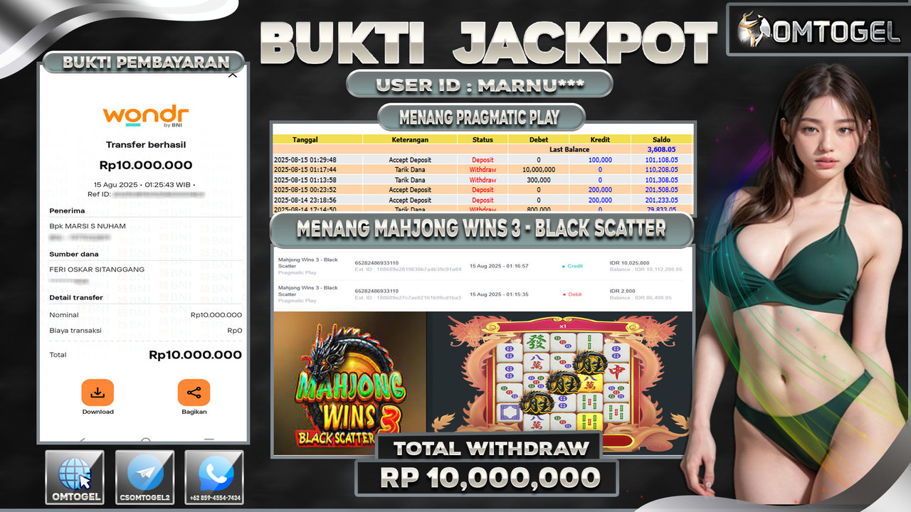 OMTOGEL JACKPOT PRAGMATIC PLAY MAHJONG WINS 3 BLACK SCATTER 10 JUTA DI BAYAR LUNAS ,-