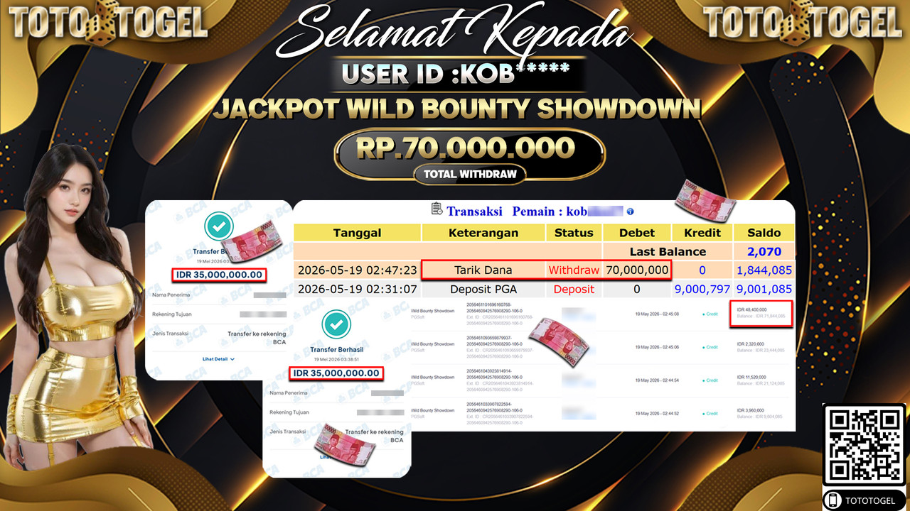 Bukti Pembayaran Jackpot Permainan Slot Wild Bounty Showdown ID:KOB***** LUNAS