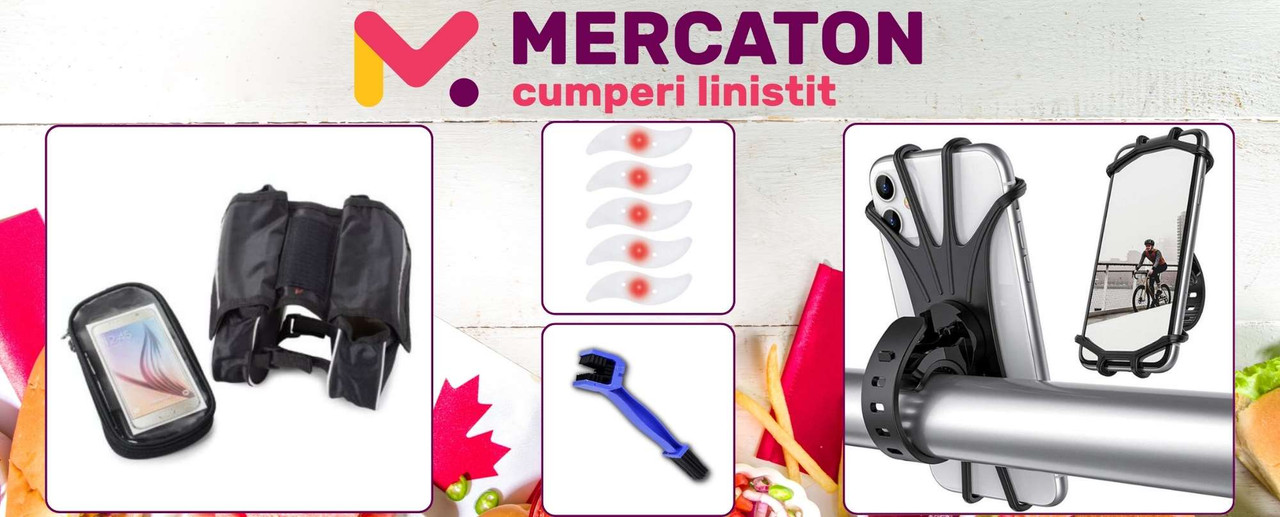 Set 8 in 1 Pentru Biciclete, 1 Geanta cu 3 Compartimente, 1 Suport Flexibil pentru Telefon, 5 lumini Ambientale pentru Spite si Perie de Curatare Lant