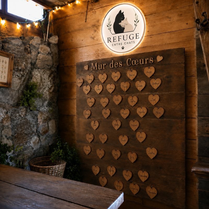 Mur des cœurs du refuge pour chats