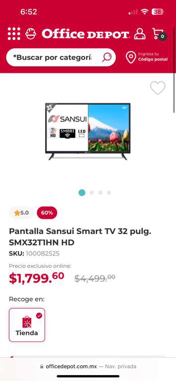 Office Depot: Pantalla Sansui smart tv 32” - Algunas ciudades 
