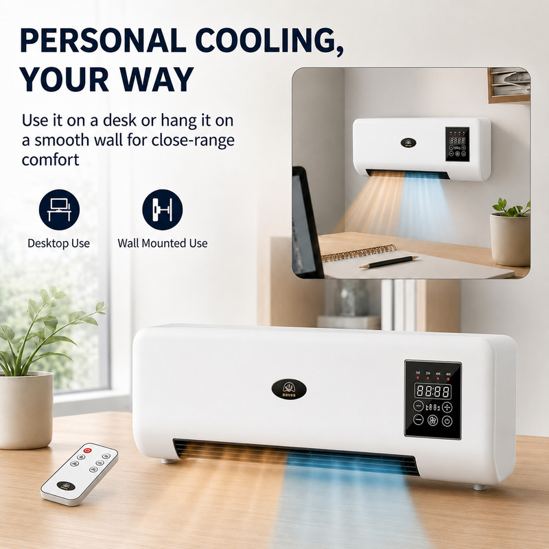 Use on a desk or mounted on the wall for close-range comfort