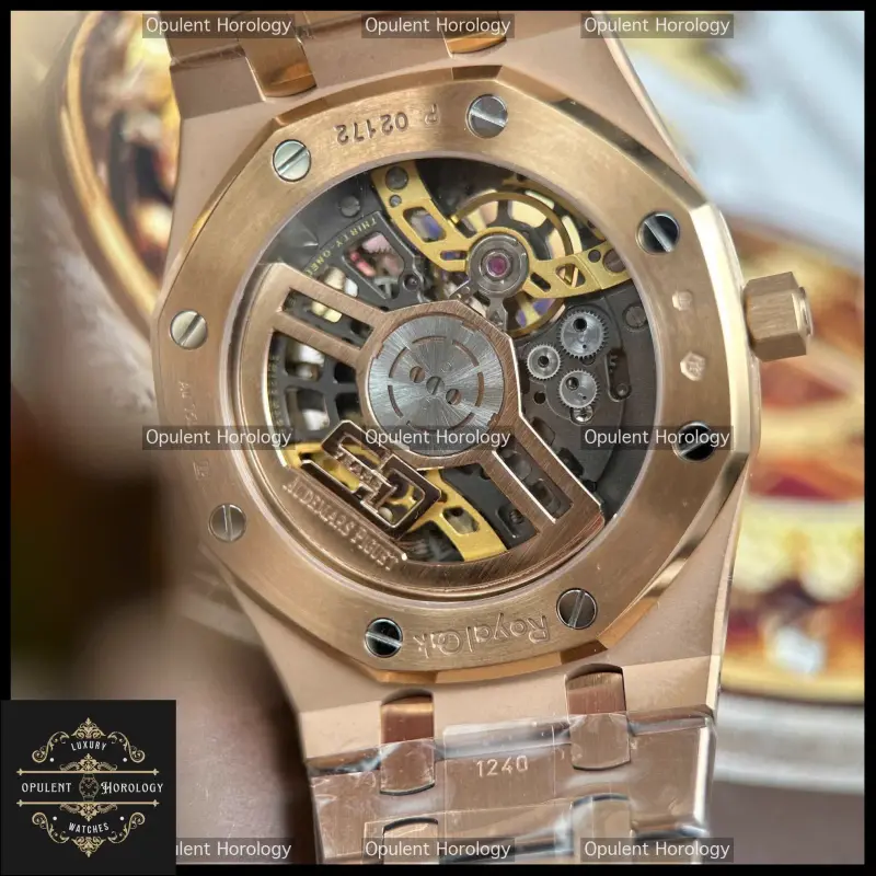 Audemars Piguet Royal Oak Jumbo 16204 Openworked Replica 39mm Rose Gold Calibre 7124