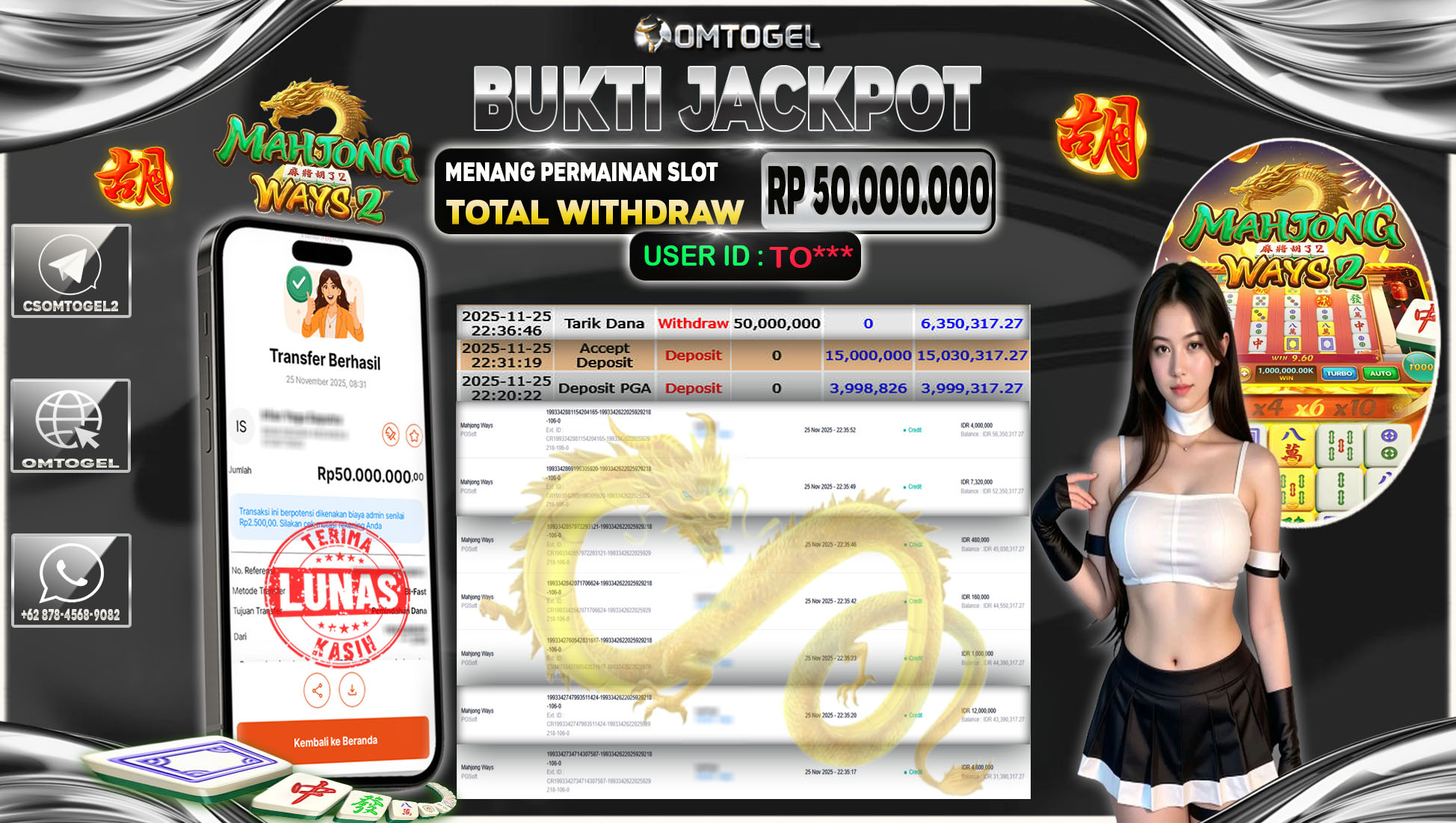 OMTOGEL JACKPOT PGSOFT MAHJONG WAYS  ,50 JUTA DI BAYAR LUNAS ,-