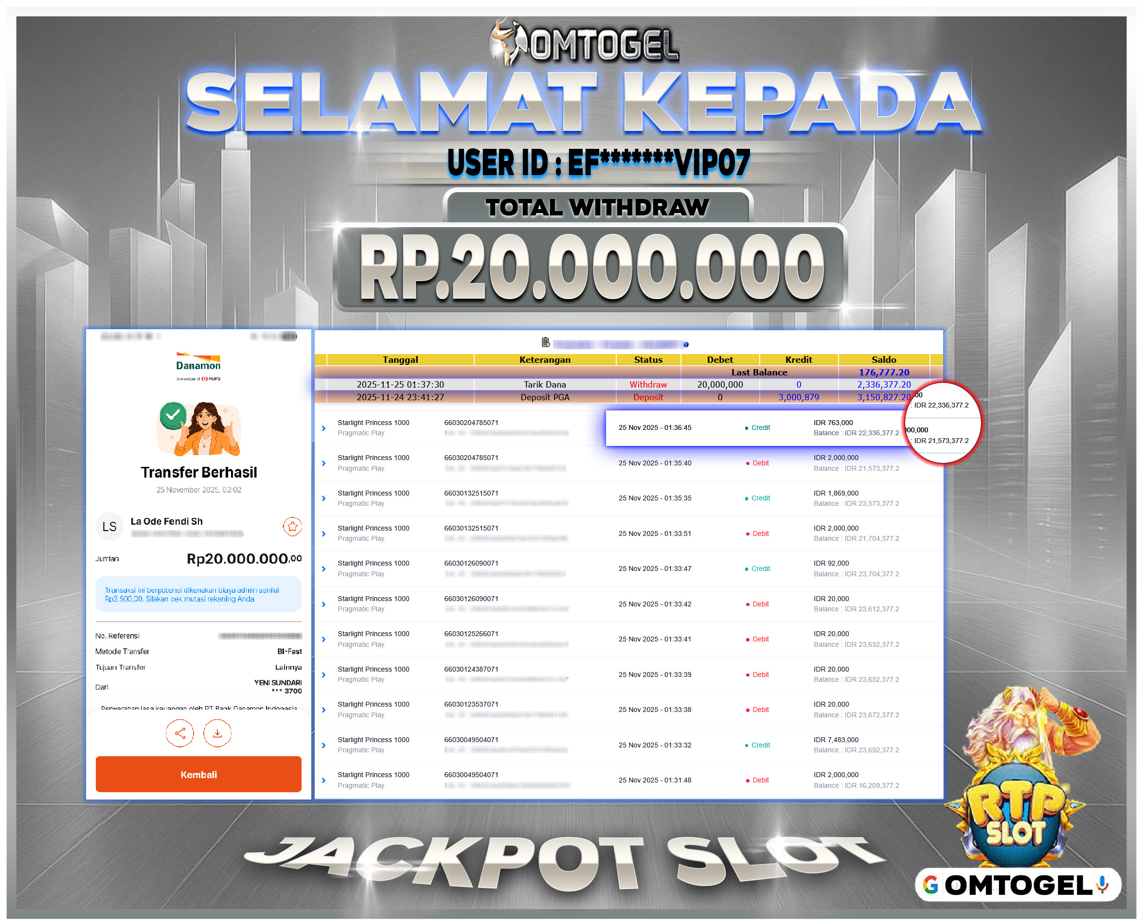 OMTOGEL JACKPOT PRAGMATIC PLAY STARLIGHT PRINCESS 1000 , 20 JUTA DI BAYAR LUNAS ,-