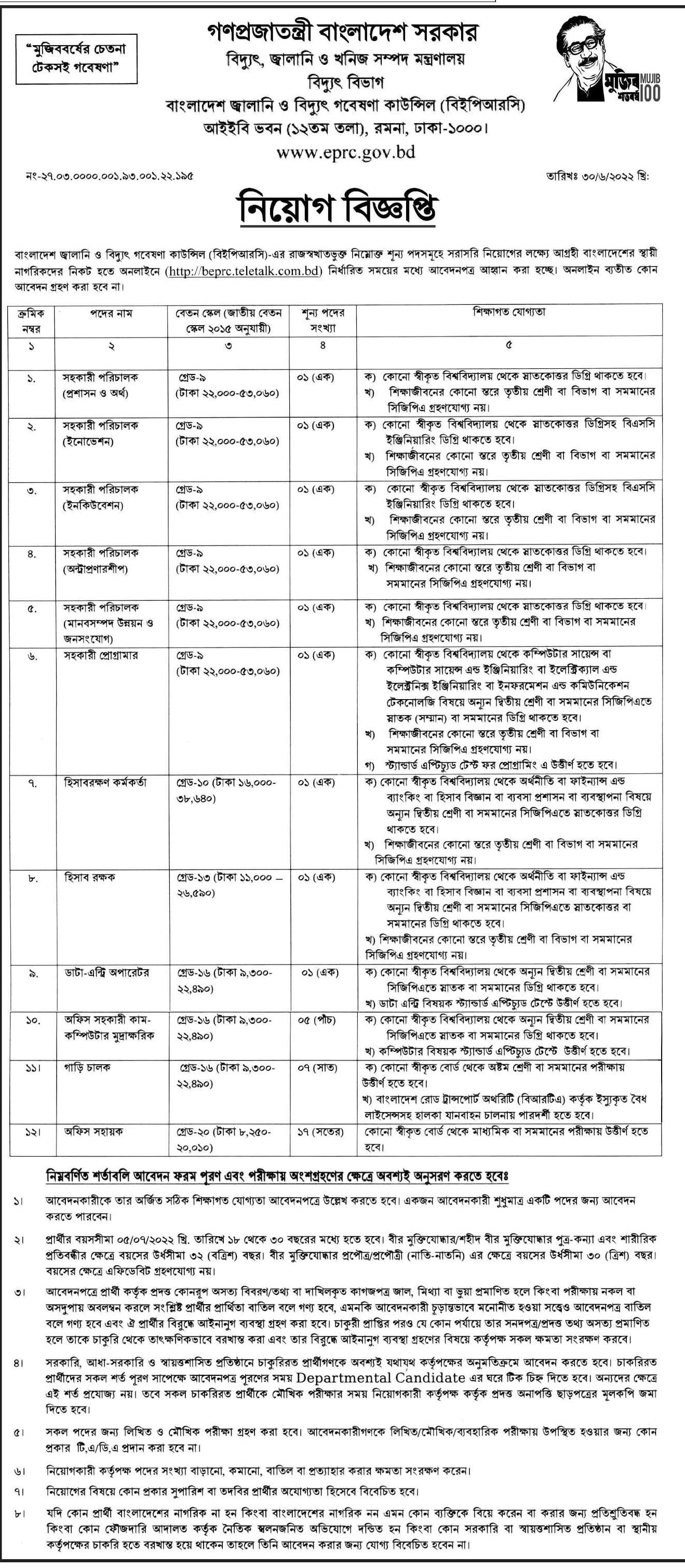 BEPRC Job Circular 2022