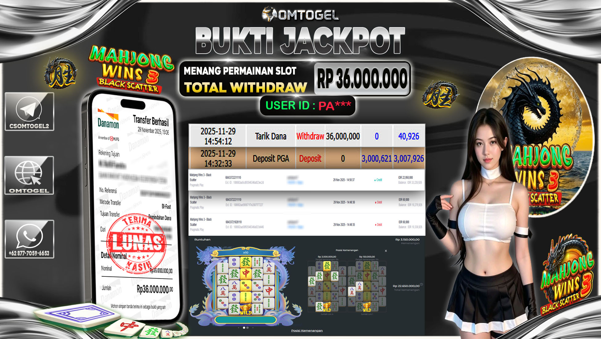 OMTOGEL JACKPOT PRAGMATIC PLAY MAHJONG WINS 3-BLACK SCATTER  ,36 JUTA DI BAYAR LUNAS ,-