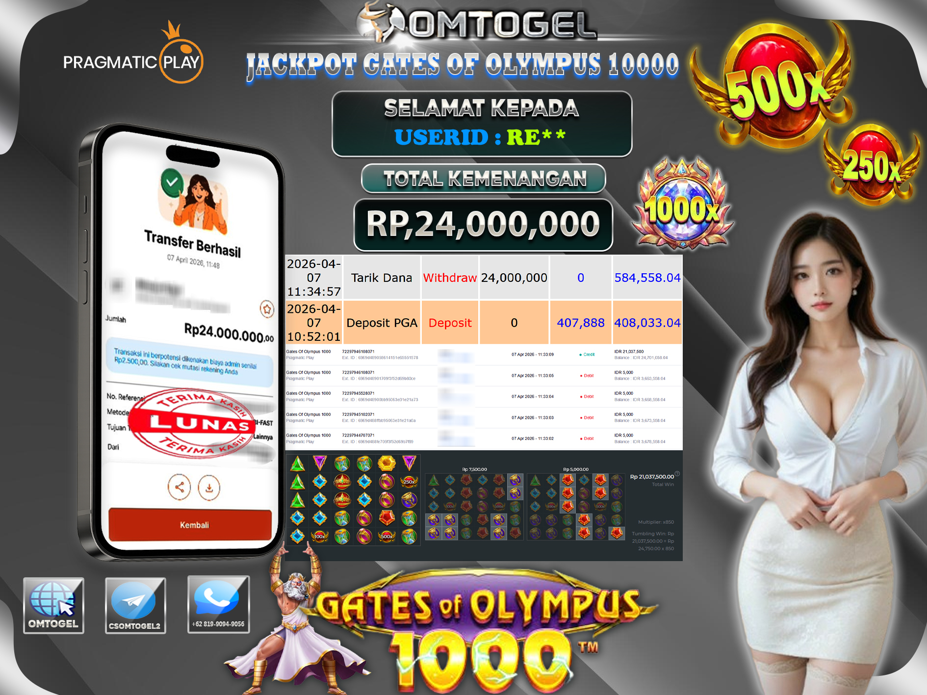 OMTOGEL JACKPOT PRAGMATIC PLAY GATES OF OLYMPUS 1000,24 JUTA DI BAYAR LUNAS ,-