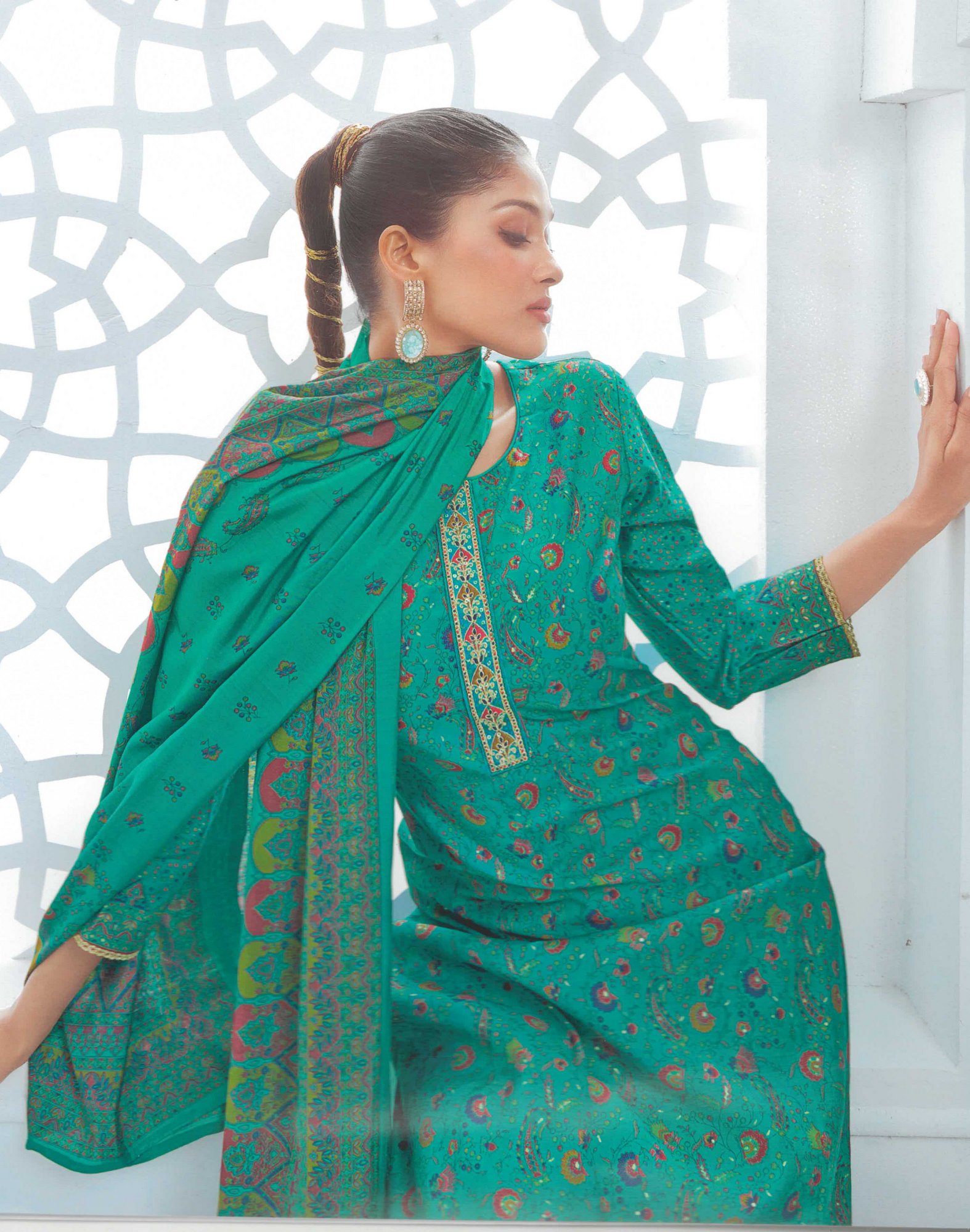 Ladyline Modal Silk Printed Embroidered Salwar Kameez Indian Bollywood Pakistani - Picture 18 of 25