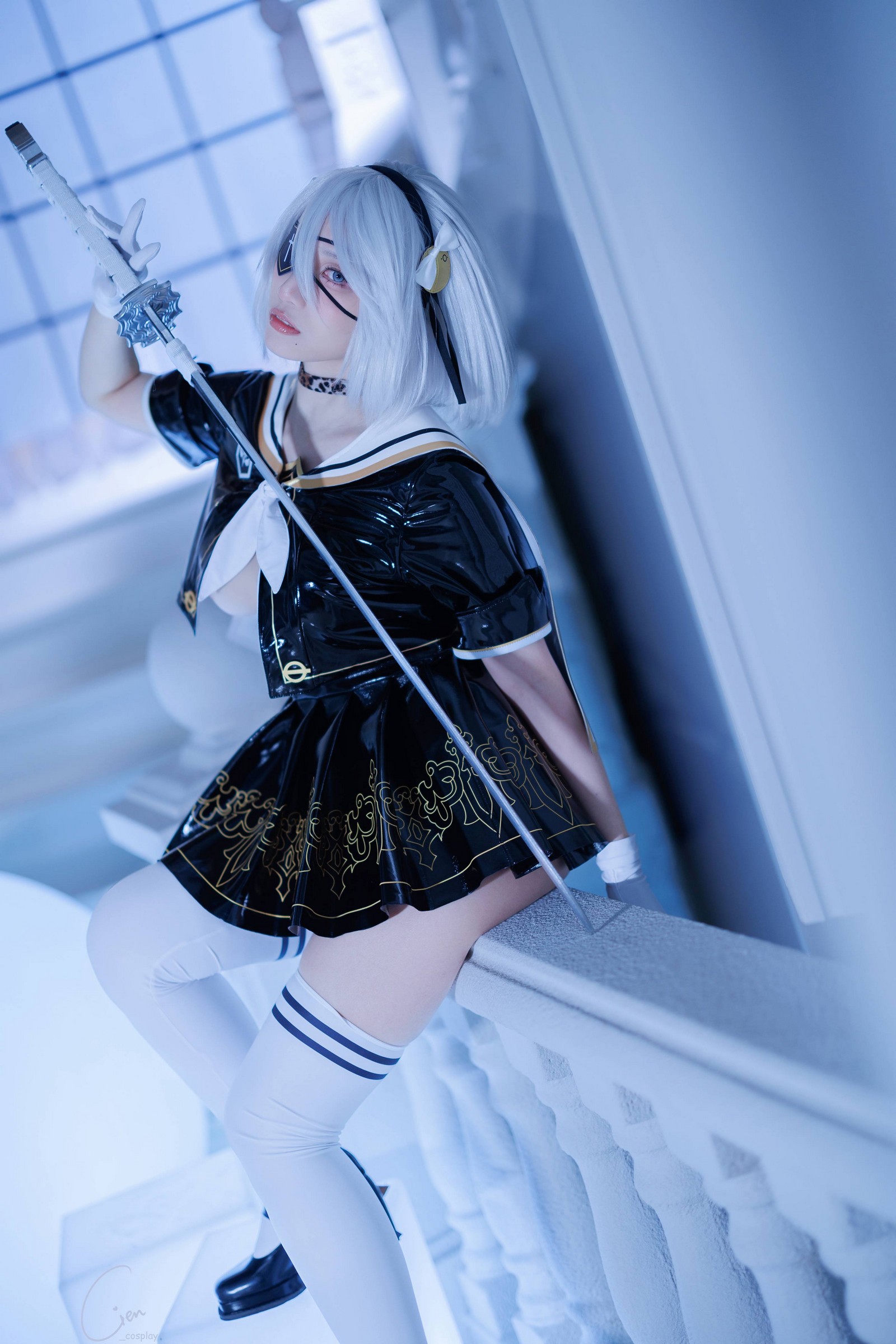 Cien恩恩 2B JK School Uniform Cosplay 高清写真（32P｜15MB）插图