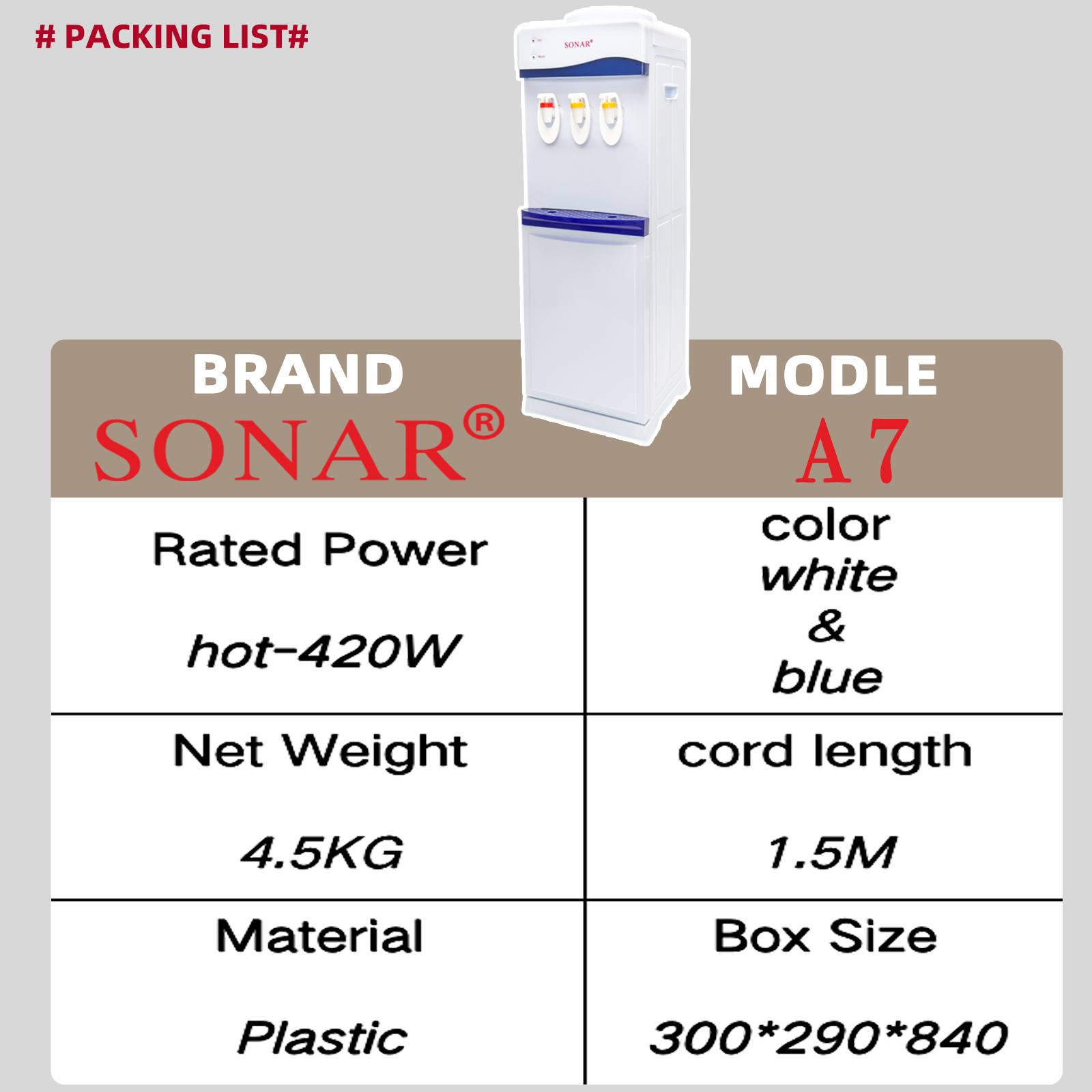 Sonar SR-A7 3-Tap Top Loading Water Dispenser Hot And Warm - White (1YR WRTY)