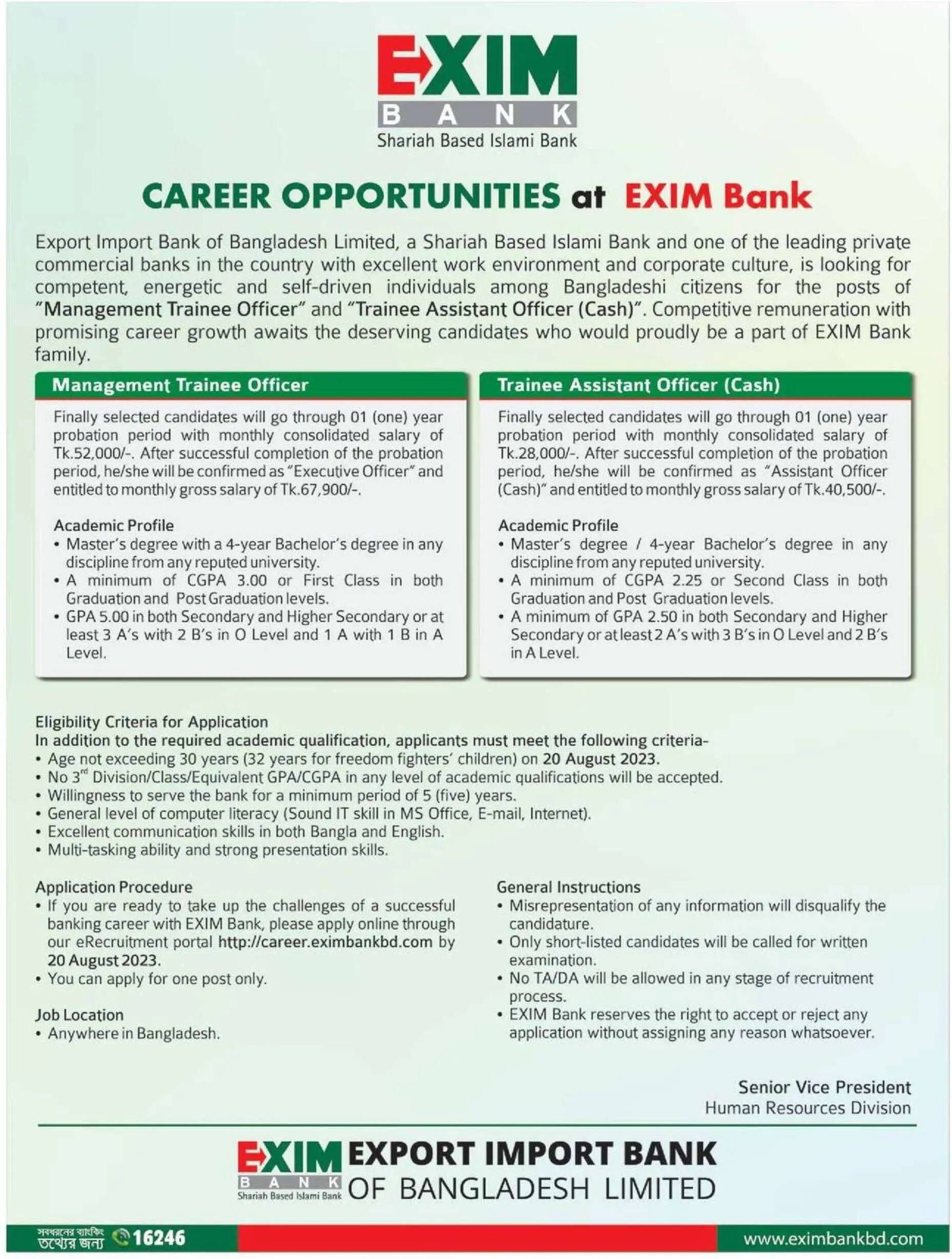 Exim Bank Limited Job Job Circular 2024 
