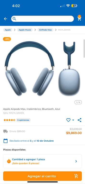 CyberPuerta: Apple Airpods Max, Inalámbrico, Bluetooth, Azul