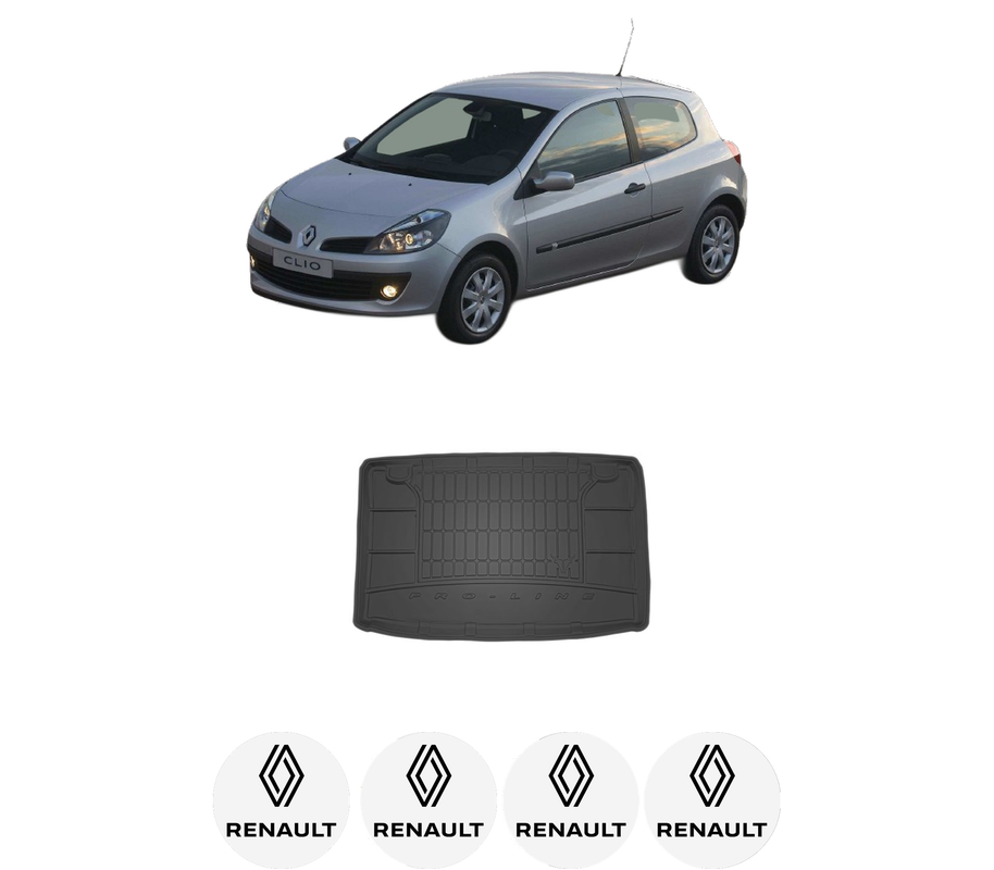Tavita Portbagaj RENAULT CLIO III (BR0/1, CR0/1) din 2005-2014, Protectie Portbagaj Auto, 4x Stickere auto cu RENAULT