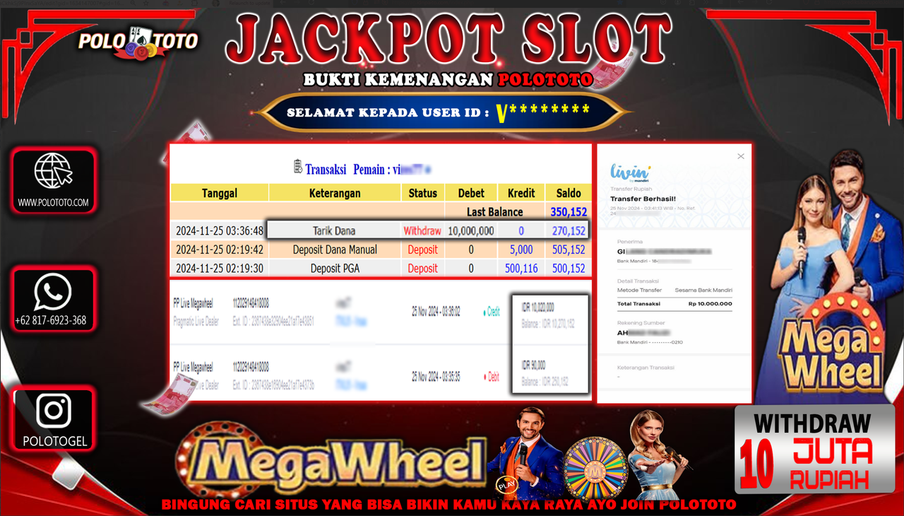 POLOTOTO JACKPOT SLOT MEGA WHEEL Rp.10.000.000,- 