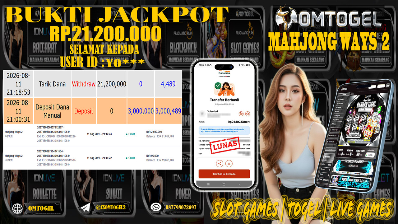 OMTOGEL JACKPOT PG SOFT MAHJONG WAYS 2  Rp,21,200,000,- DIBAYAR LUNAS
