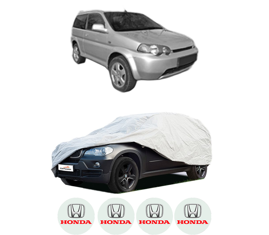 Husa tip prelata auto pentru HONDA HR-V (GH_) din 1999-2005, Culoare Gri, material textil impermeabil, rezistanta la intemperii praf UV, CARPASSION Husa Protectie, 4 Stickere auto cu HONDA