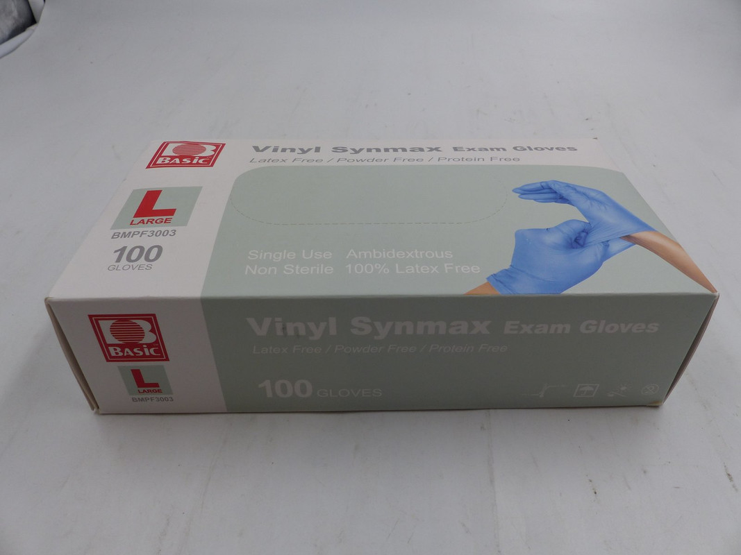 BASIC VINYL 100 PACK SYNMAX EXAM GLOVES LATEX FREE SIZE LARGE BMPF3003