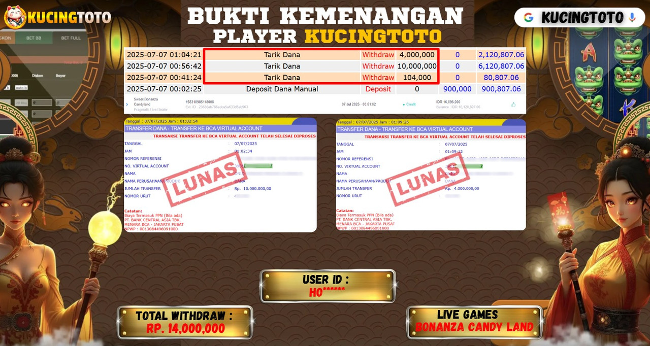 KUCINGTOTO JACKPOT LIVE GAMES SWEET BONANZA CANDY LAND RP.14.000.000.,- LUNAS