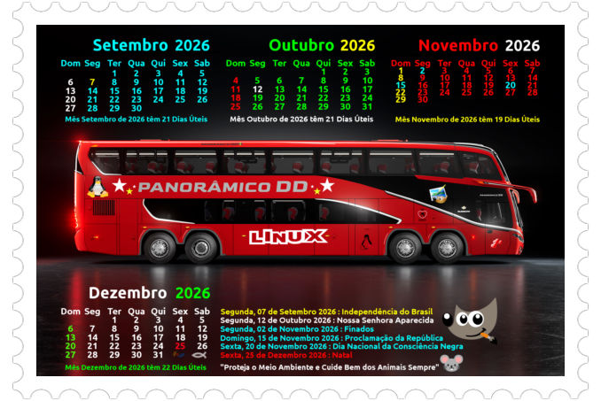 Busscar DD Panoramico NB1 Lateral Direita Calendarios SOND 2026 Selo Horiz Extra Promo Gimp Linux