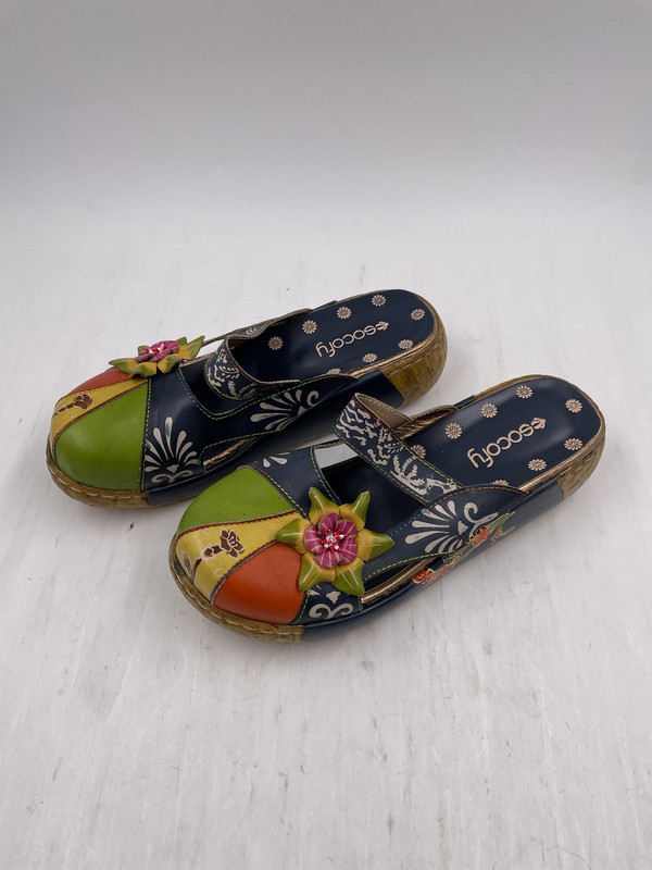 SOCOFY VINTAGE COLORFUL HOLLOW OUT BACKLESS FLOWER SHOE US 8 EUR 41 WOMEN