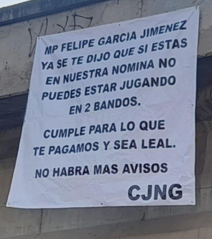 CJNG amenaza al MP de Tlaquepaque con narcomanta