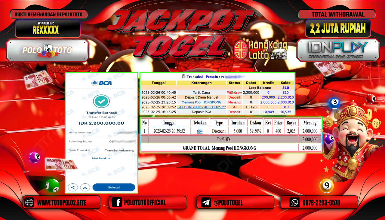 POLOTOTO JACKPOT TOGEL HONGKONG LOTTO Rp.2.200.000,-