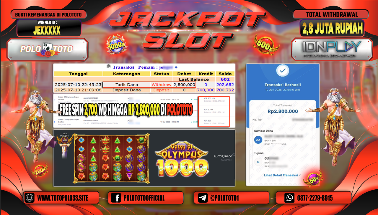 POLOTOTO JACKPOT SLOT GATES OF OLYMPUS SUPER SCATTER Rp.2.800.000,-