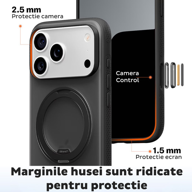 Husa pentru iPhone 17 Pro Torras Ostand R Fitness Series, Incarcare wireless, Inel rotativ, Calitate premium, Portocaliu imgi 379 2796529